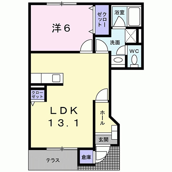 マーシャハイツ荒木　Ｂ 102｜福岡県久留米市田主丸町田主丸(賃貸アパート1LDK・1階・45.30㎡)の写真 その2