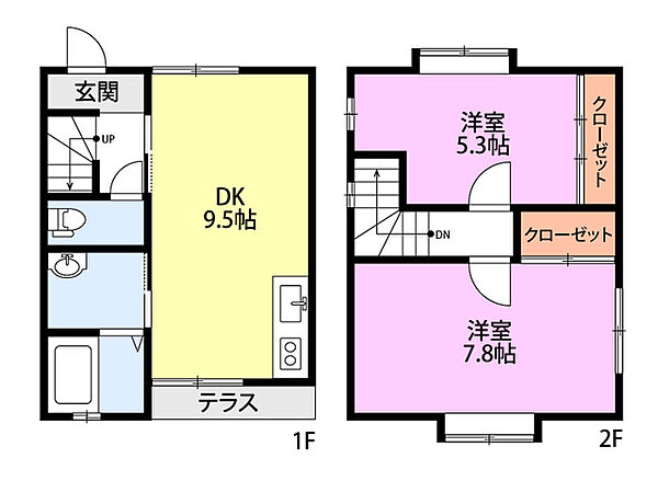 メゾネットしをん B-7｜新潟県新潟市江南区茜ケ丘(賃貸アパート2LDK・1階・55.00㎡)の写真 その2