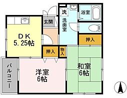 グリーンビレッジB 2DKの間取図画像