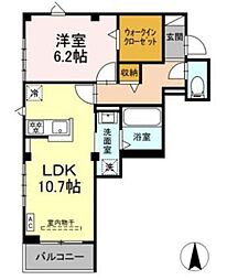 カーサ・ファミリオ 1LDKの間取図画像