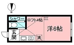 ユナイト小田ボンボヤージュ 2階ワンルームの間取り