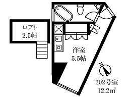 カサメヒカーナ ワンルームの間取図画像