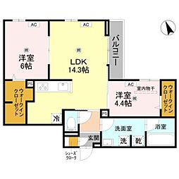 TORISIA長居大領 2LDKの間取図画像