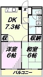 グリーンハウス所沢 2DKの間取図画像