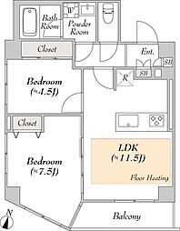 イーストガーデン 5階2LDKの間取り