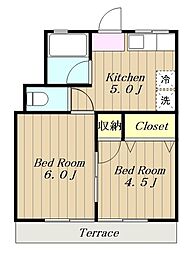 レジデンス若草 202 2階2Kの間取り