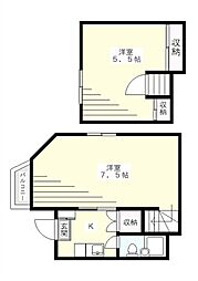 佐々木コーポ 2階2Kの間取り