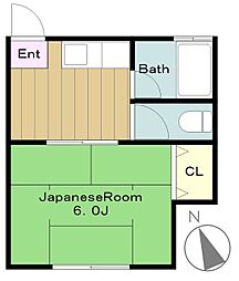 市川ハイツ 2階1Kの間取り