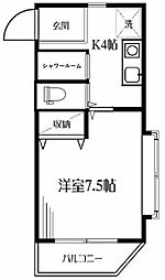 メゾンドＡII 5階1Kの間取り