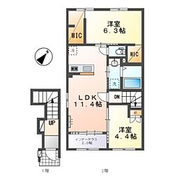 クレリア 2LDKの間取図画像