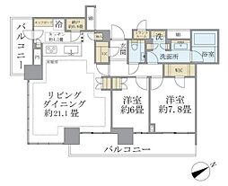 ブリリアタワー浜離宮 2LDKの間取図画像