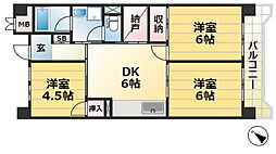 ビレッジハウス港島タワー 3DKの間取図画像