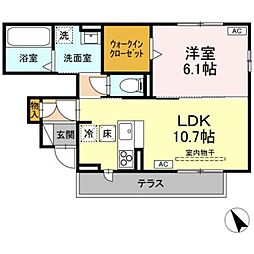 JR中央線 高尾駅 徒歩7分の賃貸アパート 1階1LDKの間取り