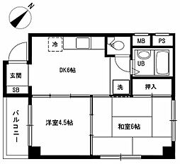 エコーハイツ豊永 2DKの間取図画像