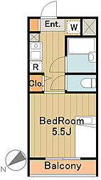 京王相模原線 南大沢駅 徒歩6分の賃貸マンション 2階1Kの間取り