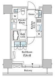 ベルファース芝浦タワー 11階1Kの間取り