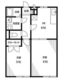 プレジールフォレスト 2DKの間取図画像