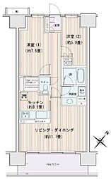 エスティメゾン豊洲レジデンス 9階2LDKの間取り