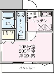 ラコリーヌ踊場 1Kの間取図画像