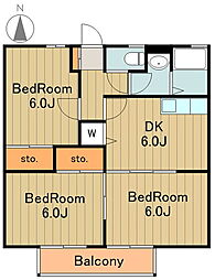 京王相模原線 南大沢駅 バス10分 中山下車 徒歩6分の賃貸アパート 2階3DKの間取り