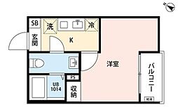 エトワール鶴ヶ島 3階1Kの間取り