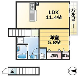 アクエルド野崎通 2階1LDKの間取り