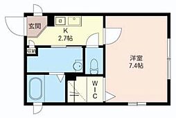 ハニーハウスＢ 2階1Kの間取り