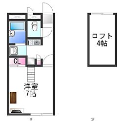 レオパレス六条 1Kの間取図画像