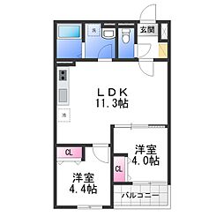 レジーナ本町 2LDKの間取図画像