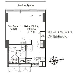 ウエリスアーバン品川タワー 13階1LDKの間取り