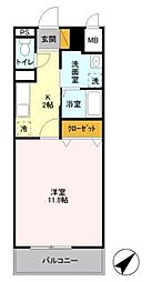 キャメロット新越谷 1Kの間取図画像