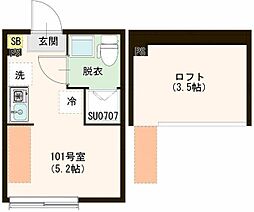 西武新宿線 野方駅 徒歩5分の賃貸アパート 1階ワンルームの間取り