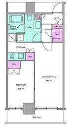 レジディア月島2 1LDKの間取図画像