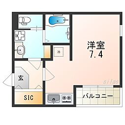 ハーモニーテラス北田辺 2階ワンルームの間取り