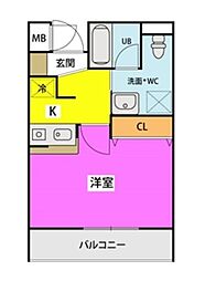 ラヴィータフェリーチェ二又瀬 4階1Kの間取り
