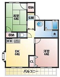トゥインクル谷津 2DKの間取図画像