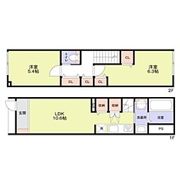 テラスハウス井萩 2LDKの間取図画像