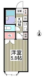 サンライズII 1階1Kの間取り