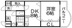 宮之阪ウェーブ 1DKの間取図画像