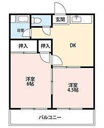 コーポ小菅A号棟 2DKの間取図画像