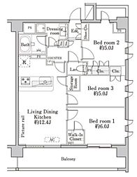 ブランシア梶ヶ谷 5階3LDKの間取り