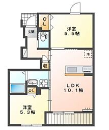 メゾングレイス 2LDKの間取図画像