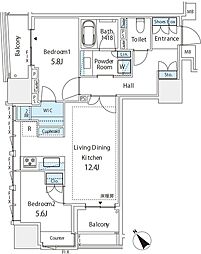 ミレアコート銀座プレミア 3階2LDKの間取り
