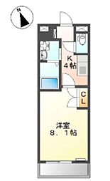 サンライツK 1Kの間取図画像