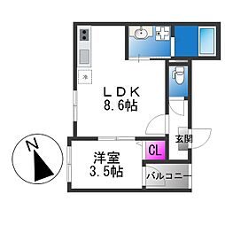 ハーモニーテラス今林 1LDKの間取図画像