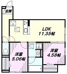 (仮)国立市谷保4丁目PJ 新築共同住宅A棟 2LDKの間取図画像