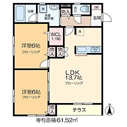 扇グリーンヴィレッジB 2LDKの間取図画像