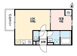 タテルアパートメント加美鞍作2丁目A棟 1LDKの間取図画像