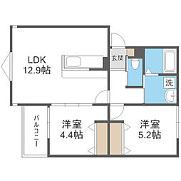N.Maison七隈 2LDKの間取図画像