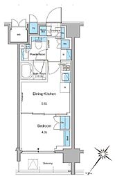 ルフォンプログレ西大井プレミア 9階1DKの間取り